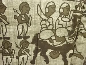 アンティーク　時代人物・動物模様肩裏三ツ紋男物羽織